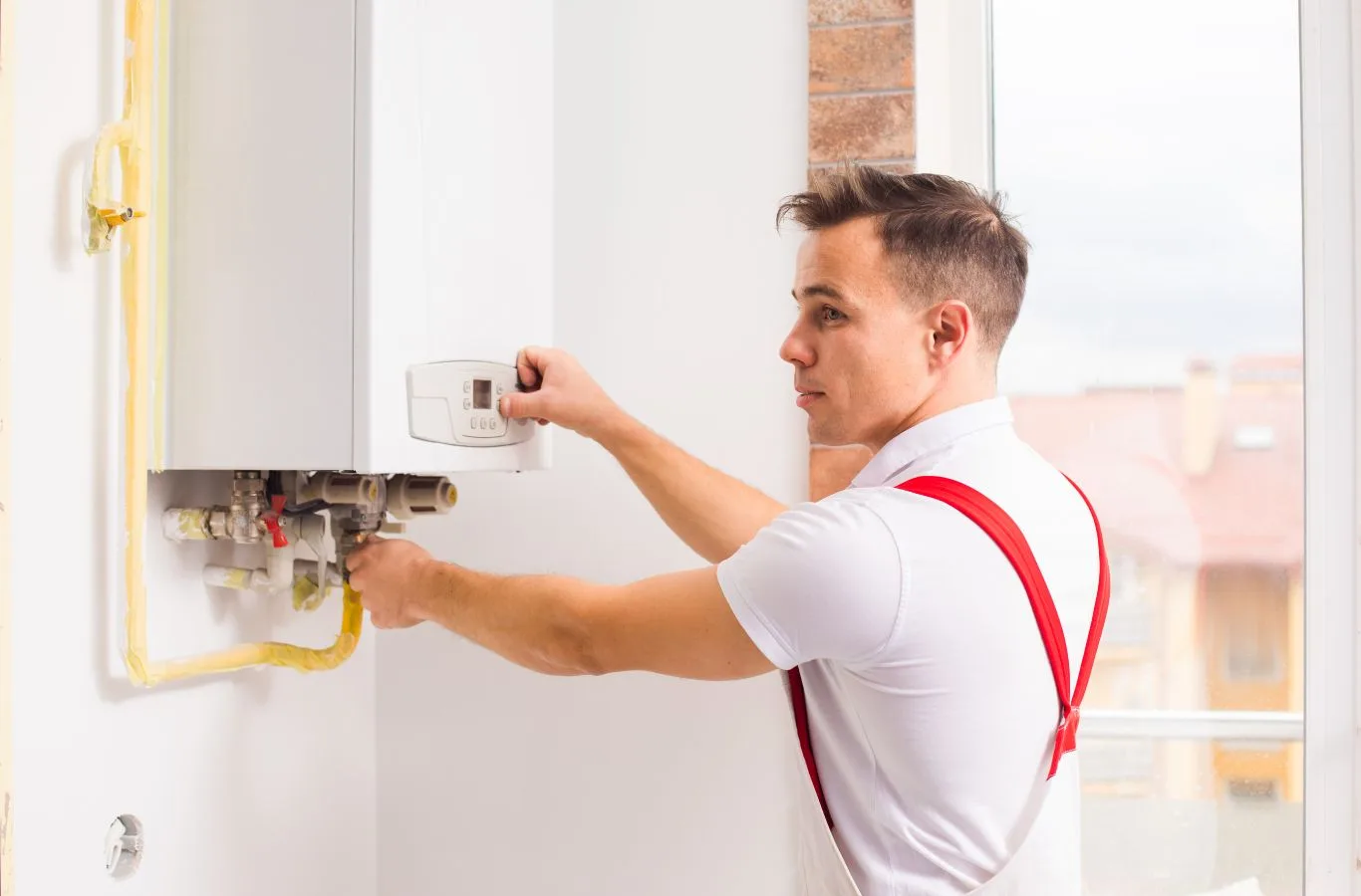 Technician performing boiler relocation in London